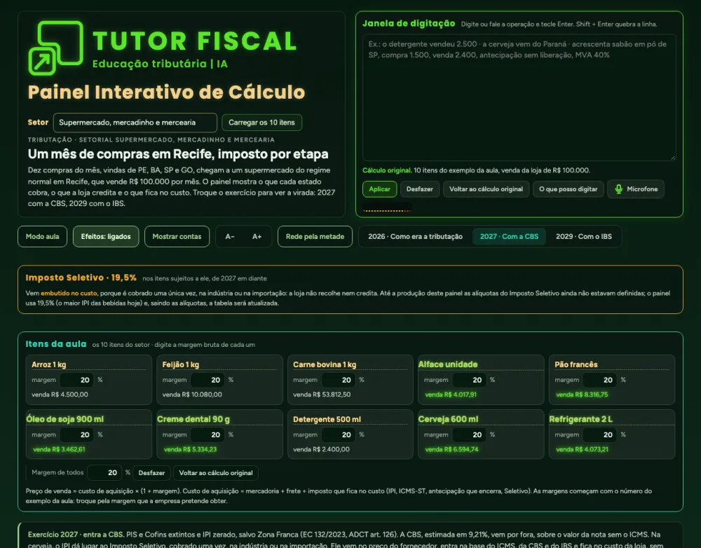 Tela do Painel Interativo de Cálculo